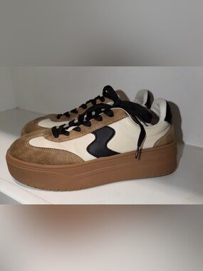 Women's Platform Athletic Sneakers in Cream, Brown & Black